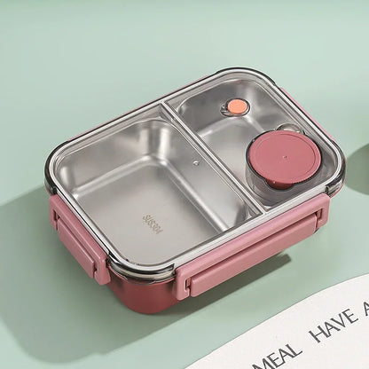 304 Stainless Steel Leakproof Bento Lunch Box 850ml red-2grids by HitMyNeed