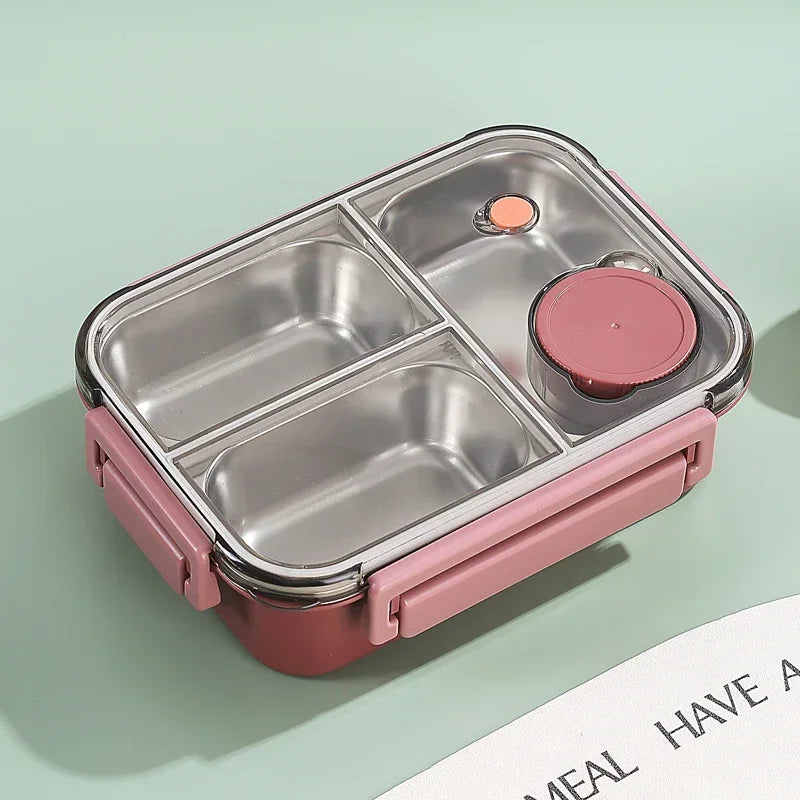 304 Stainless Steel Leakproof Bento Lunch Box 850ml red-3grids by HitMyNeed