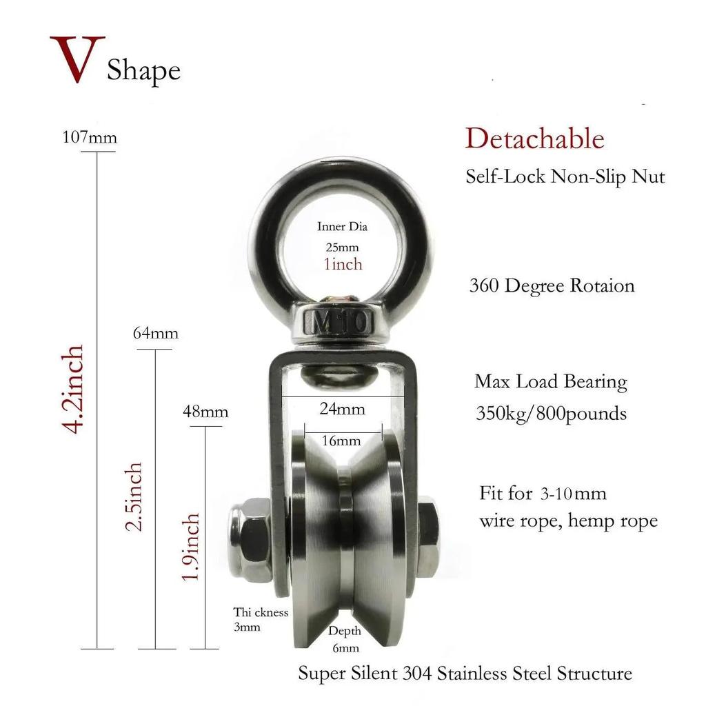 304 Stainless Steel U/V Swivel Pulley Duplex Bearing by HitMyNeed