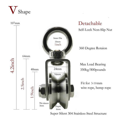 304 Stainless Steel U/V Swivel Pulley Duplex Bearing by HitMyNeed