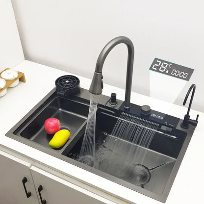 304 Stainless Steel Waterfall Kitchen Sink with LED Faucet by HitMyNeed