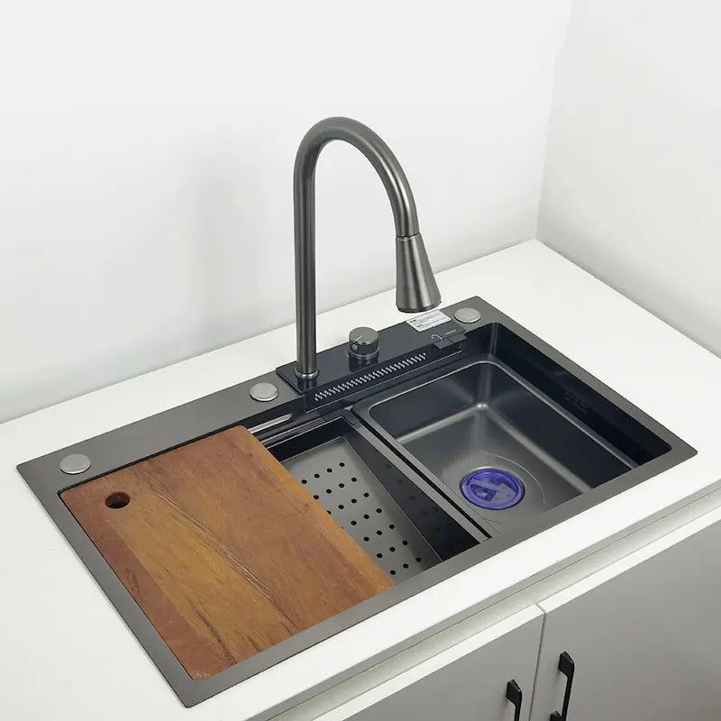 304 Stainless Steel Waterfall Kitchen Sink with LED Faucet by HitMyNeed