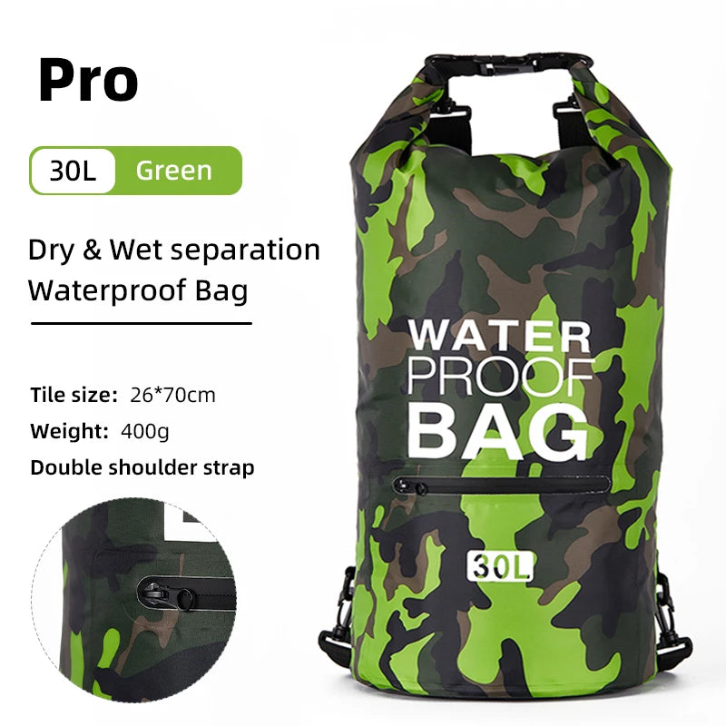 30L Waterproof Dry Bag Backpack with Wet/Dry Pocket 30l-green-pro by HitMyNeed