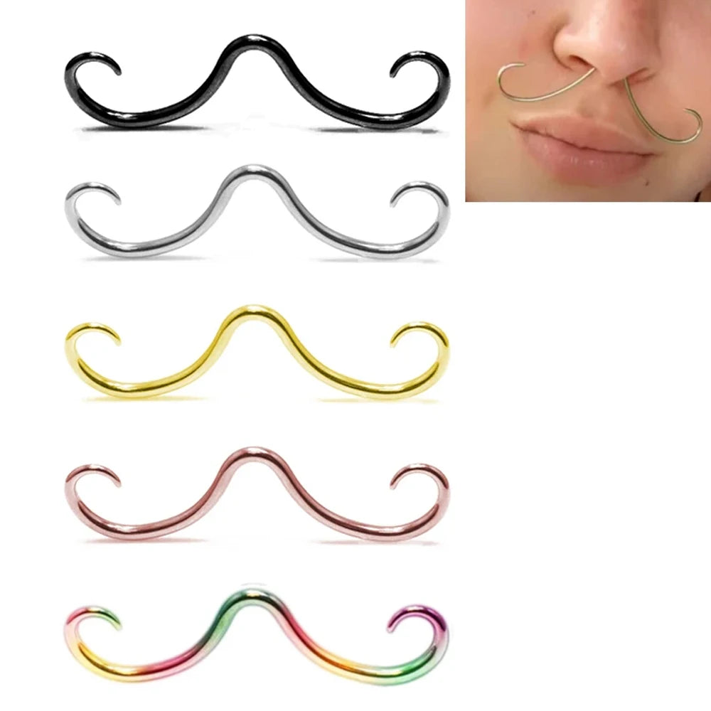 316L Steel Septum Mustache Ring Nose Piercing 16G by HitMyNeed