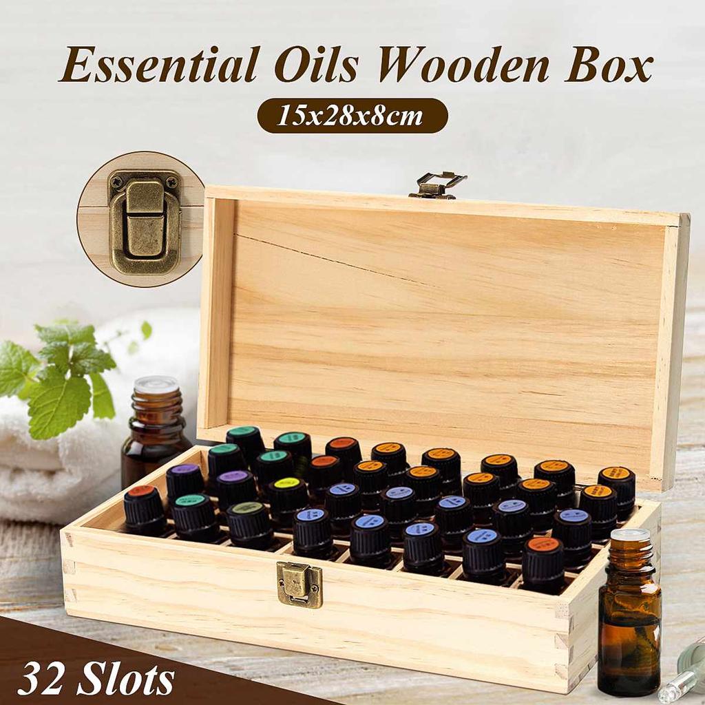 32 Slot Wooden Essential Oil Storage Box by HitMyNeed