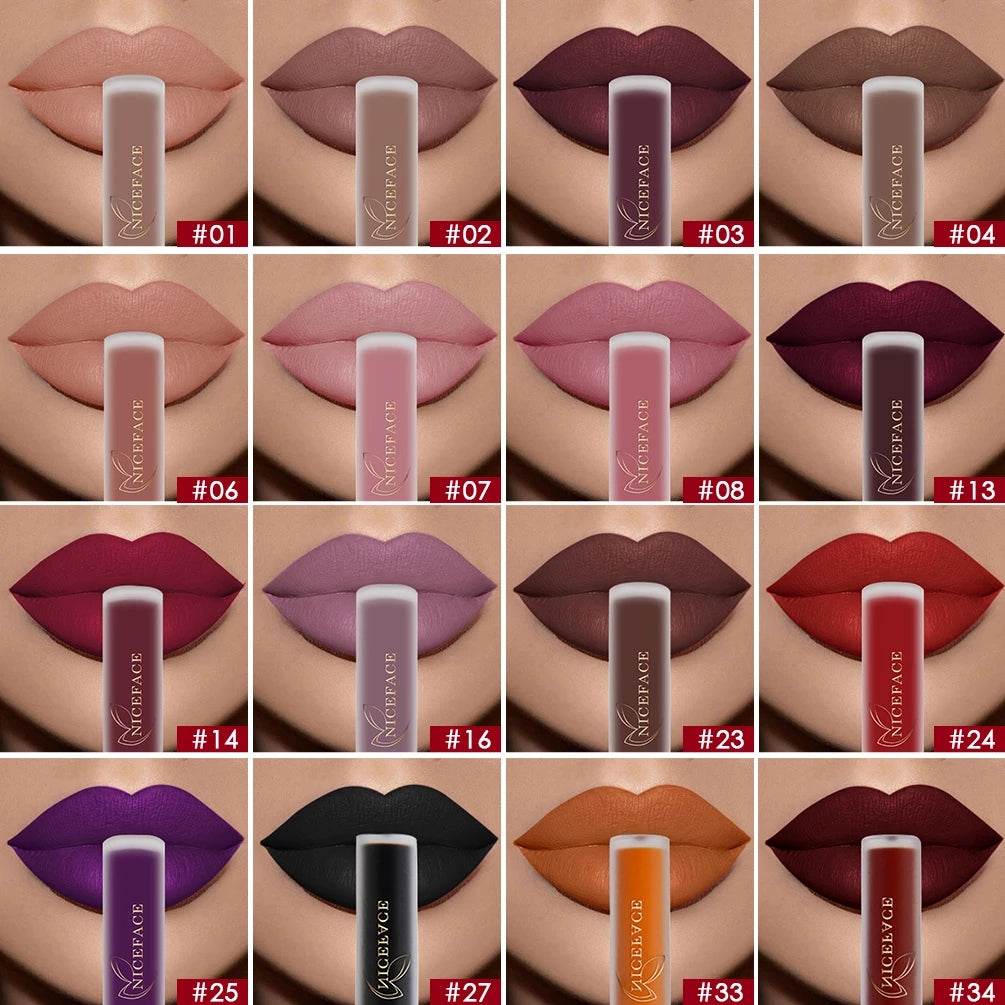 34-Color Nude Matte Waterproof Liquid Lipstick Set by HitMyNeed