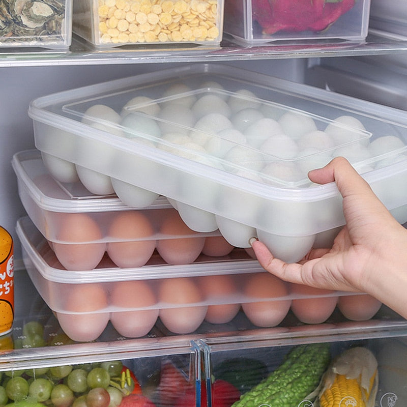 34 Slot Clear Plastic Reusable Egg Carton Organizer by HitMyNeed