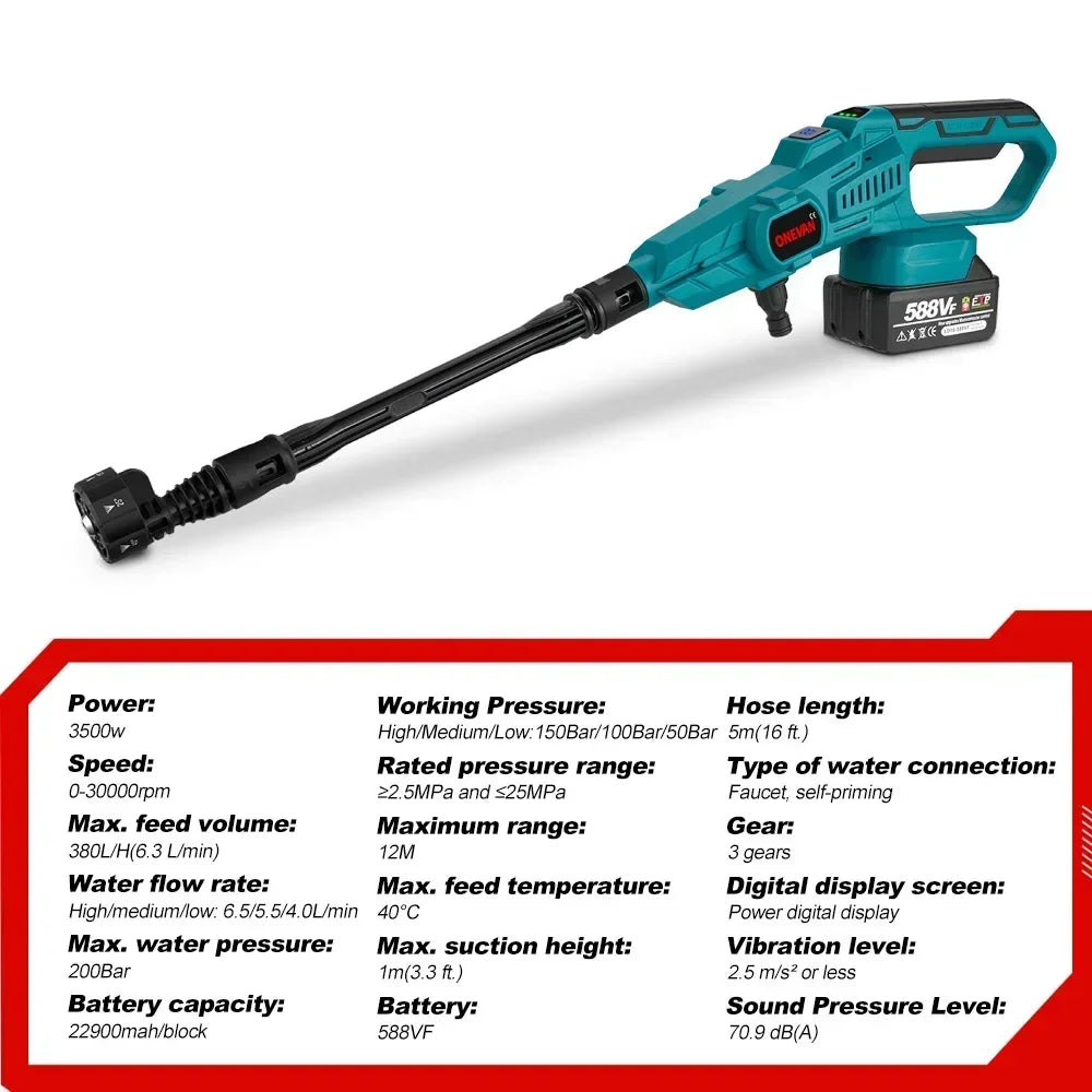 3500W 200Bar Brushless Cordless Pressure Washer 18V by HitMyNeed
