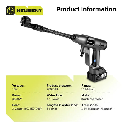 3500W 200Bar Powerful Cordless Brushless Pressure Washer by HitMyNeed