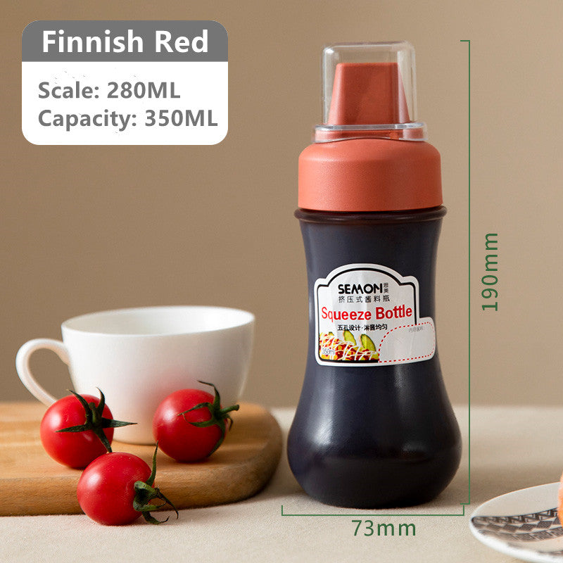 350ml Five-Hole Squeeze Sauce & Oil Dispenser Bottle finnish-red by HitMyNeed