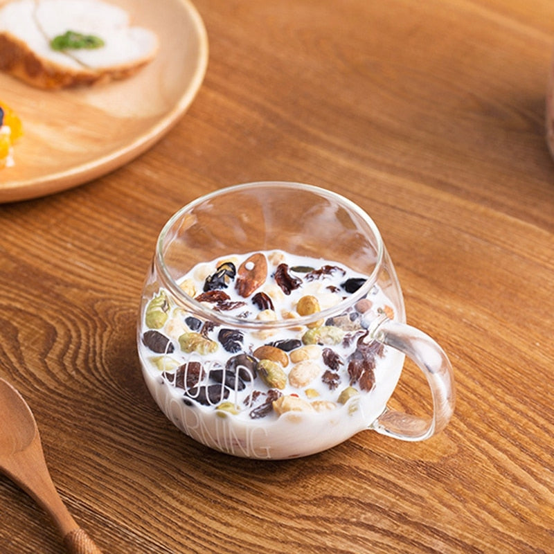 350ml Glass Good Morning Coffee Cup with Handle by HitMyNeed