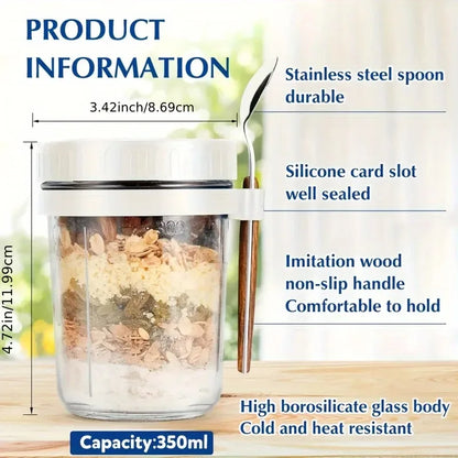 350ml Glass Overnight Oats Cup with Lid and Spoon by HitMyNeed