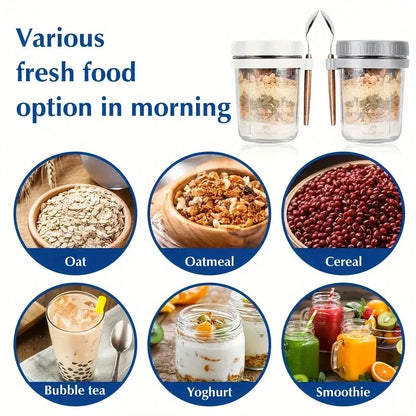 350ml Glass Overnight Oats Cup with Lid and Spoon by HitMyNeed