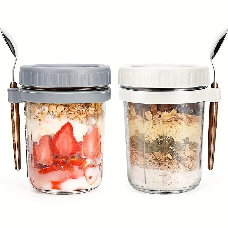 350ml Glass Overnight Oats Cup with Lid and Spoon by HitMyNeed