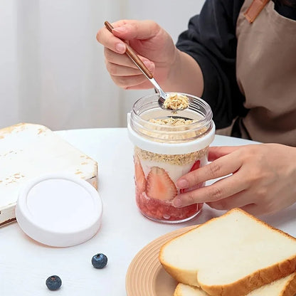 350ml Glass Overnight Oats Cup with Lid and Spoon by HitMyNeed