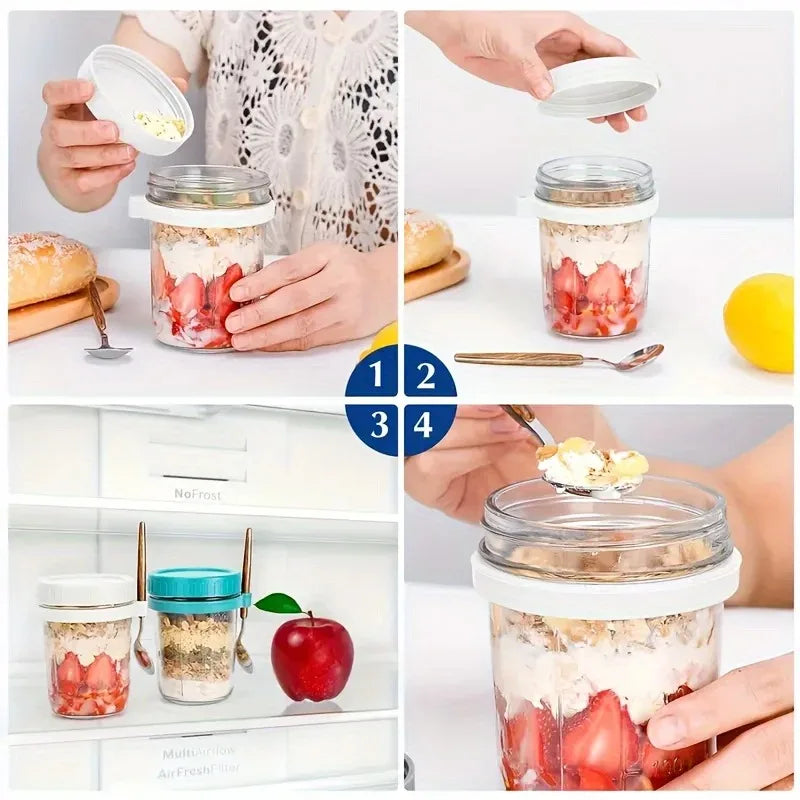 350ml Glass Overnight Oats Cup with Lid and Spoon by HitMyNeed