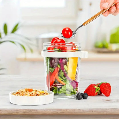 350ml Glass Overnight Oats Cup with Lid and Spoon by HitMyNeed