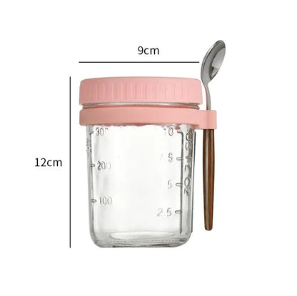 350ml Glass Overnight Oats Cup with Lid and Spoon pink by HitMyNeed