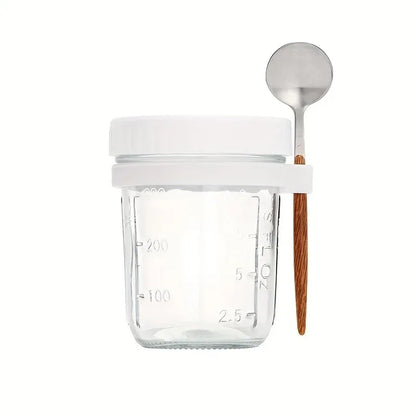 350ml Glass Overnight Oats Cup with Lid and Spoon white by HitMyNeed
