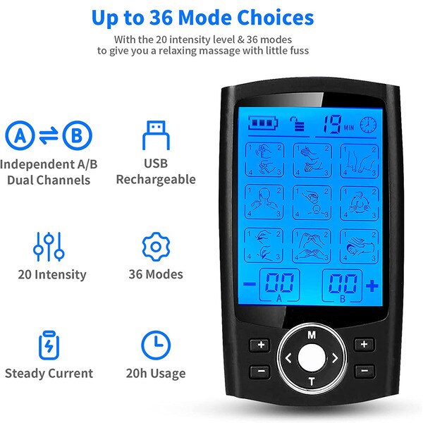36‑Mode TENS & EMS Digital Muscle Stimulator by HitMyNeed