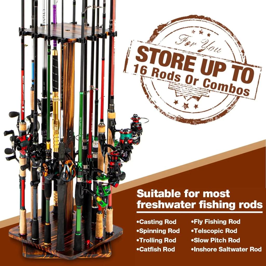 360° Rotating Fishing Rod Rack Floor Stand for 16 Rods by HitMyNeed