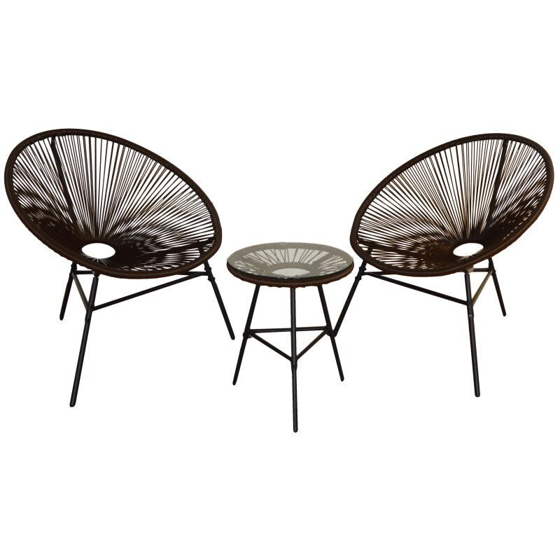 Rattan Patio Bistro Set with Table and 2 Chairs