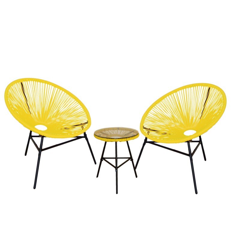 Rattan Patio Bistro Set with Table and 2 Chairs