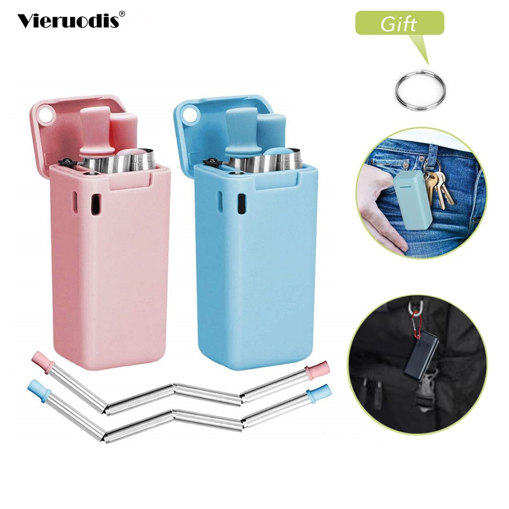 Foldable Reusable Metal Drinking Straw Set