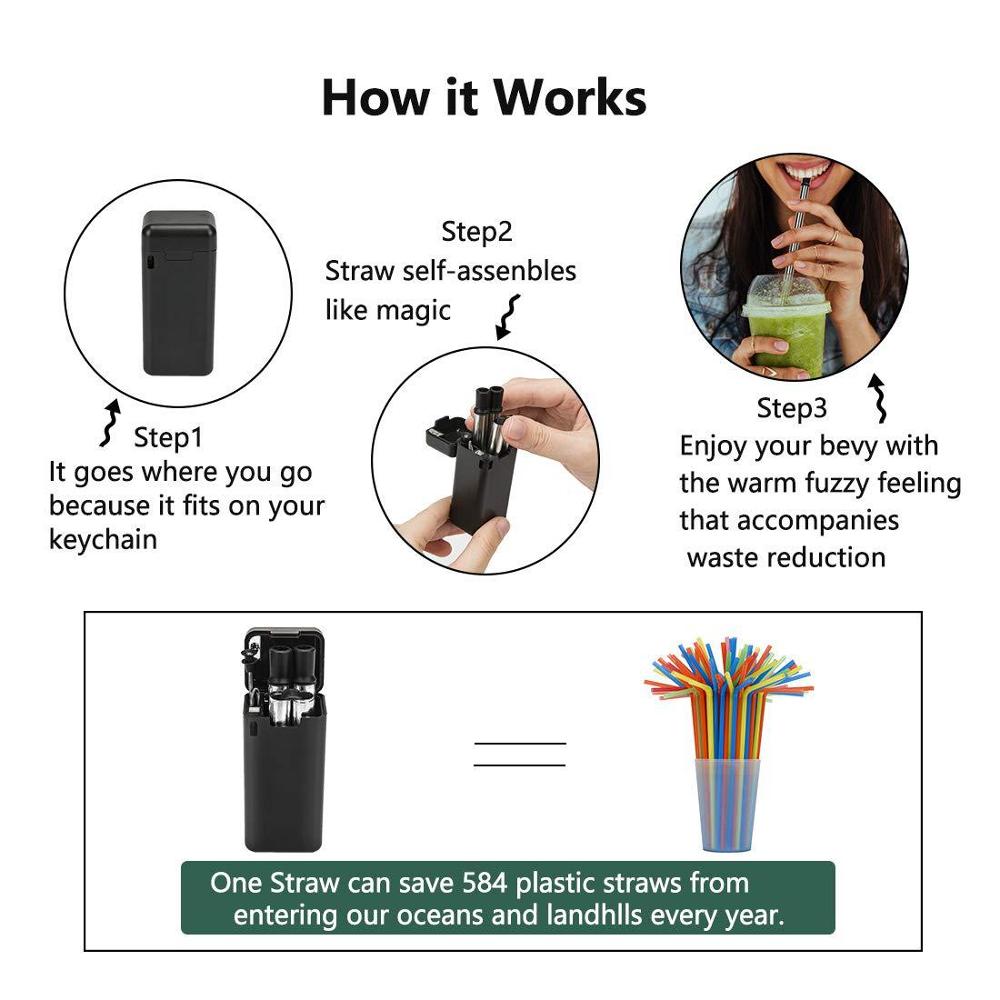 Foldable Reusable Metal Drinking Straw Set