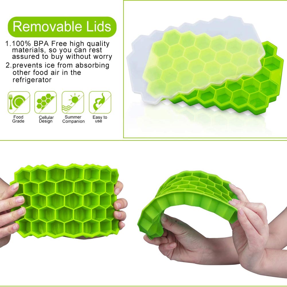 37-Cavity Honeycomb Silicone Ice Cube Tray with Lids by HitMyNeed