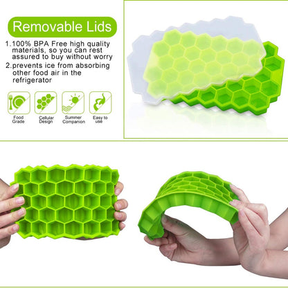 37-Cavity Honeycomb Silicone Ice Cube Tray with Lids by HitMyNeed