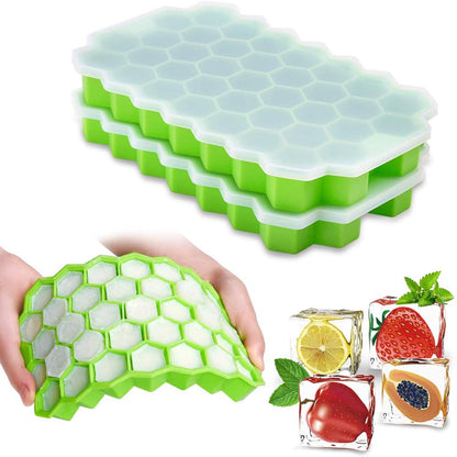 37-Cavity Honeycomb Silicone Ice Cube Tray with Lids by HitMyNeed