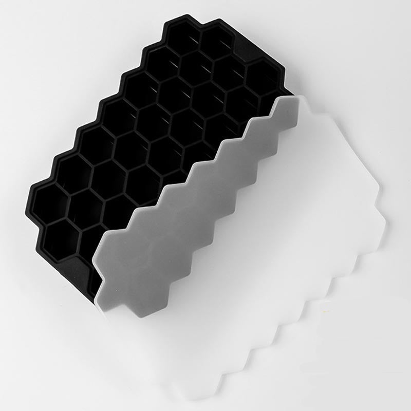 37-Cavity Honeycomb Silicone Ice Cube Tray with Lids black by HitMyNeed