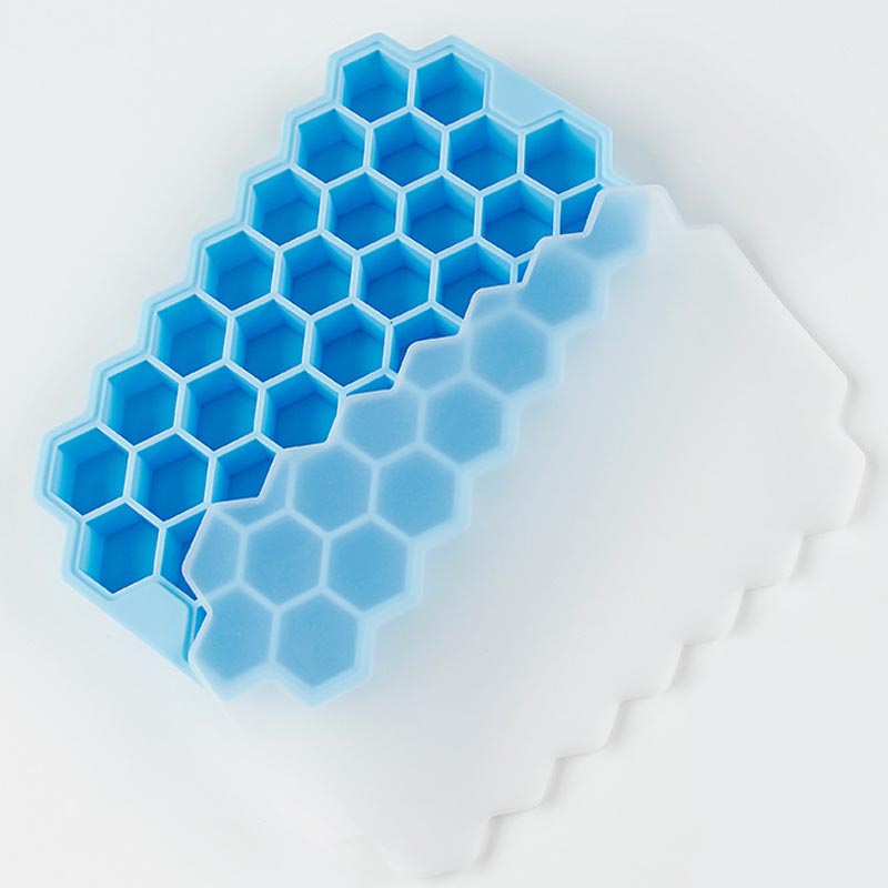37-Cavity Honeycomb Silicone Ice Cube Tray with Lids blue by HitMyNeed