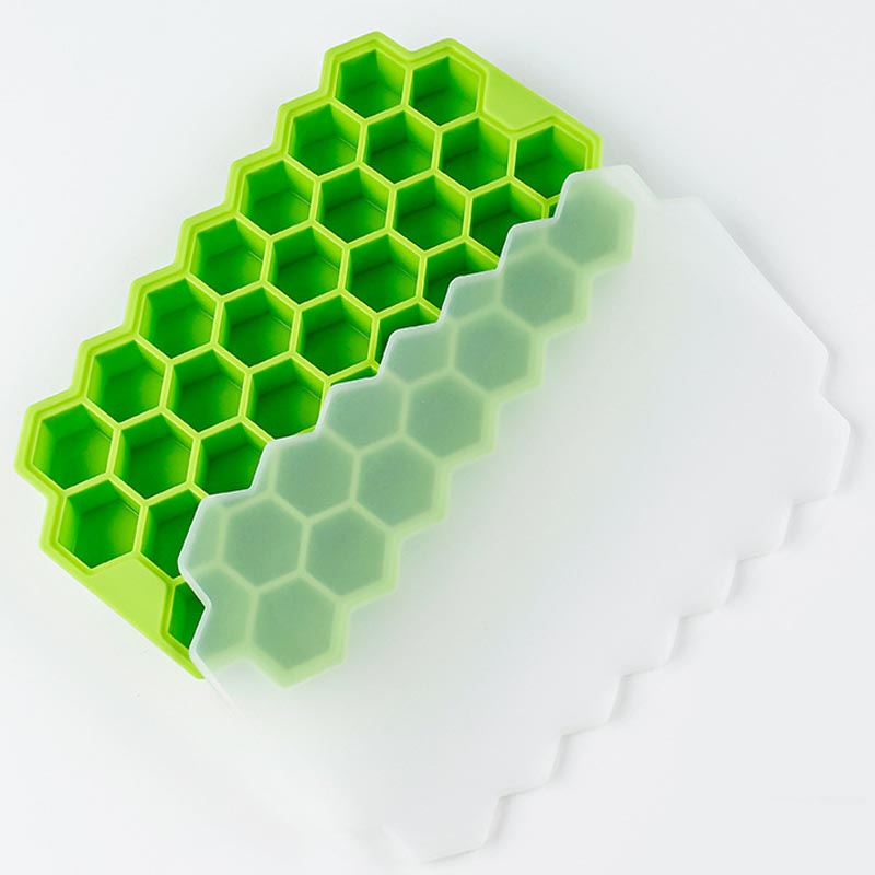37-Cavity Honeycomb Silicone Ice Cube Tray with Lids green by HitMyNeed