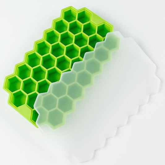 37-Cavity Honeycomb Silicone Ice Cube Tray with Lids green by HitMyNeed