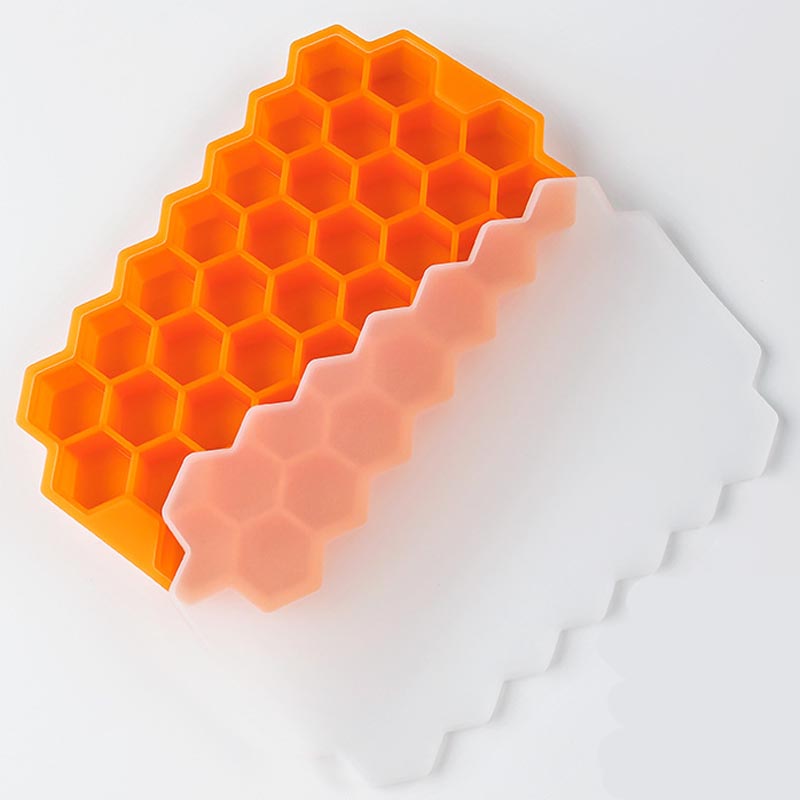 37-Cavity Honeycomb Silicone Ice Cube Tray with Lids orange by HitMyNeed