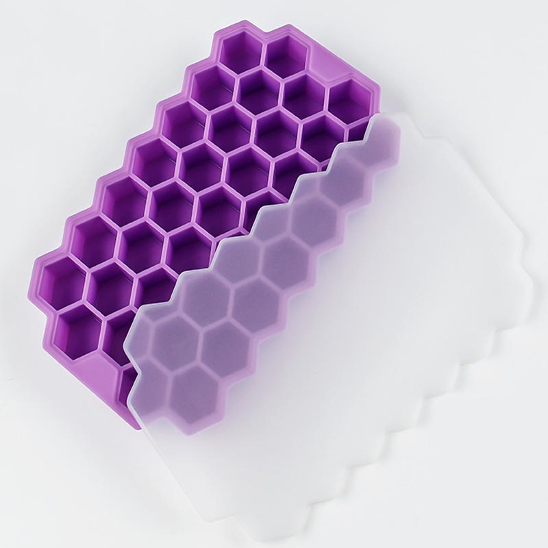 37-Cavity Honeycomb Silicone Ice Cube Tray with Lids purple by HitMyNeed