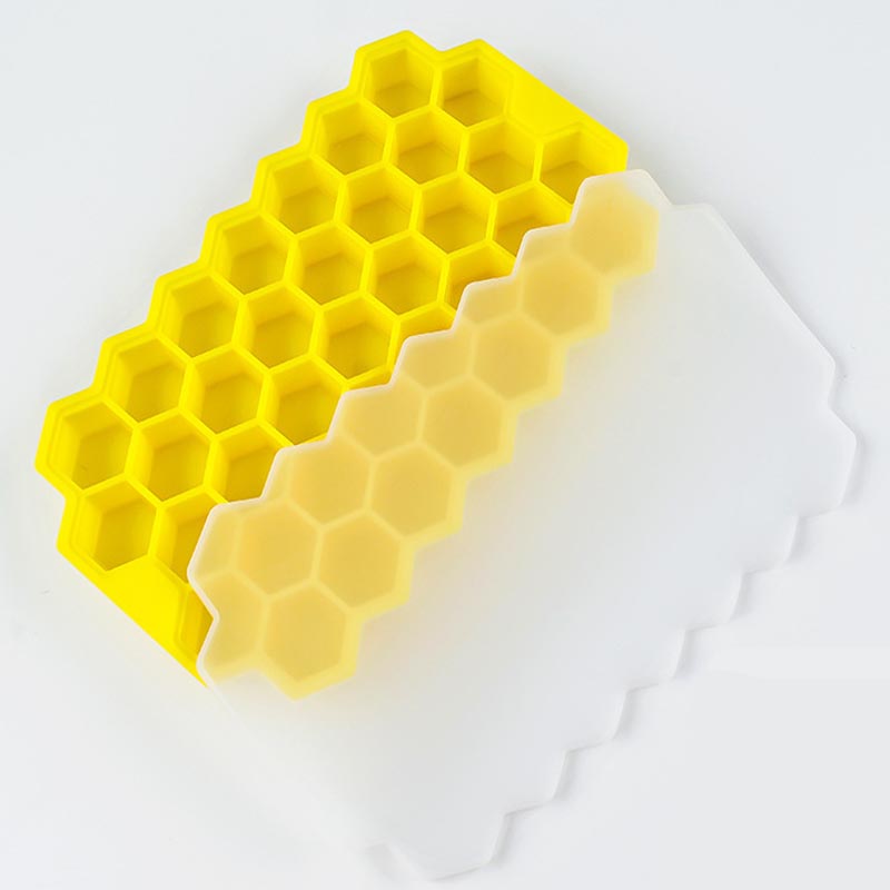 37-Cavity Honeycomb Silicone Ice Cube Tray with Lids yellow by HitMyNeed
