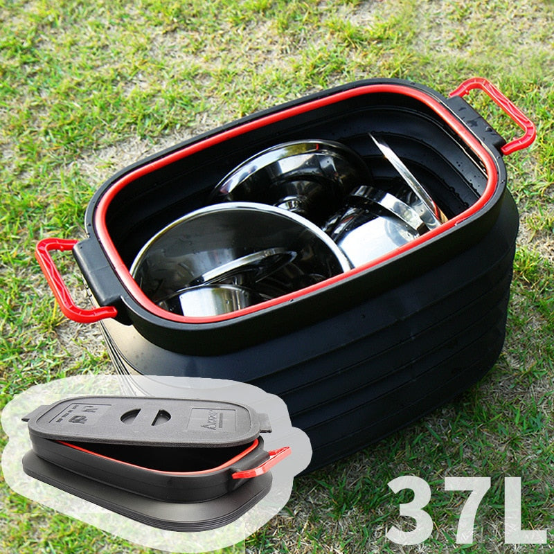 37L Large Collapsible Storage Bin / Bucket with Lid - Space Saving Gear by HitMyNeed