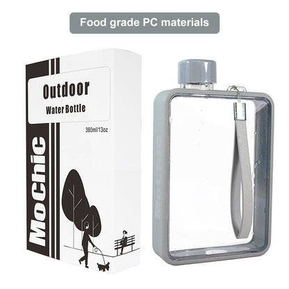380ml Flat Square Water Bottle with Strap Gray by HitMyNeed