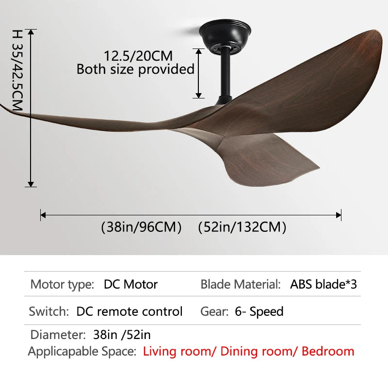 38/52 Inch DC Ceiling Fan with Remote, No Light black-walnut-grain L - 52inch / 132cm by HitMyNeed