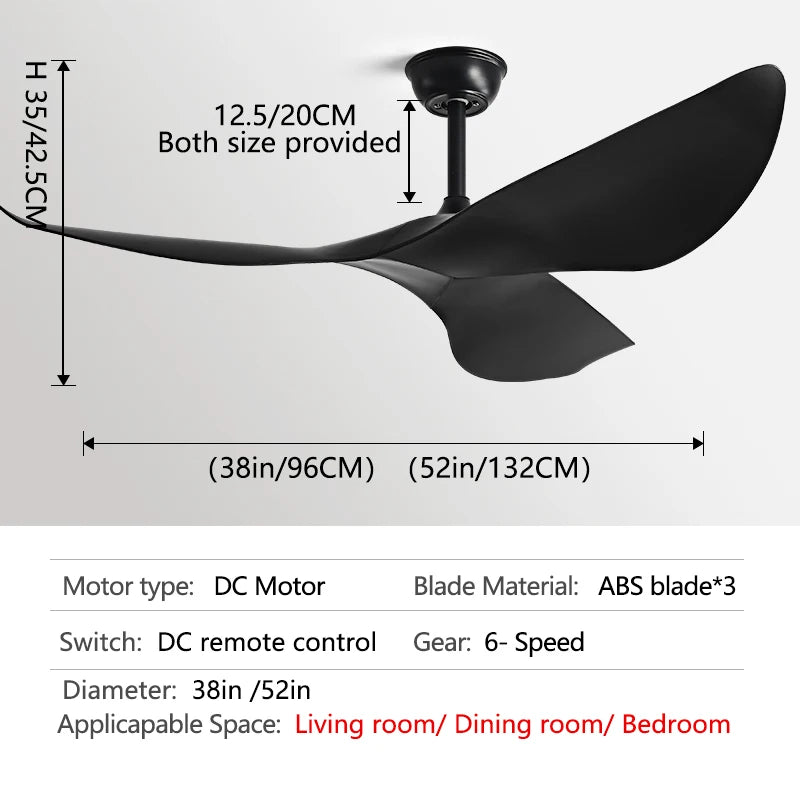 38/52 Inch DC Ceiling Fan with Remote, No Light pure-black L - 52inch / 132cm by HitMyNeed
