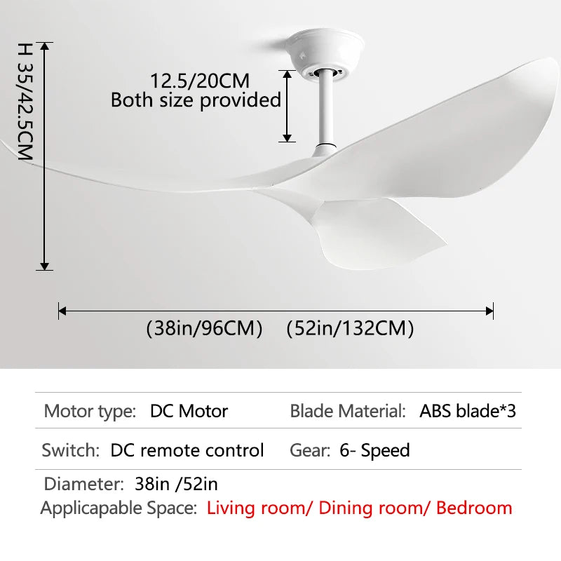 38/52 Inch DC Ceiling Fan with Remote, No Light pure-white L - 52inch / 132cm by HitMyNeed