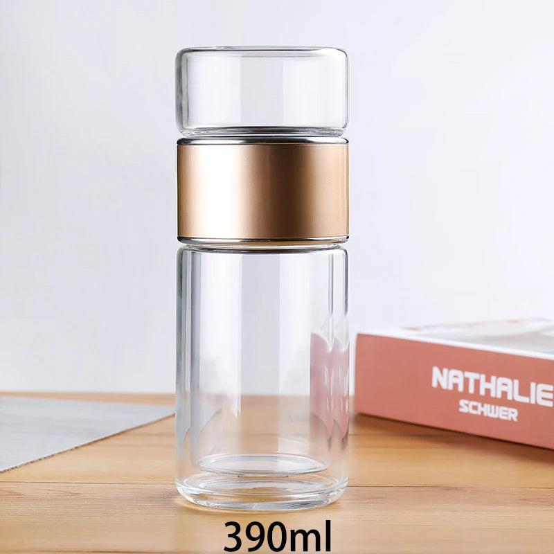 390ml Double Wall Glass Tea Infuser Bottle gold by HitMyNeed