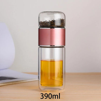 390ml Double Wall Glass Tea Infuser Bottle pink by HitMyNeed