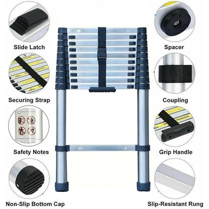 3.2m Stainless Steel Telescopic Ladder 10.5ft EN131 by HitMyNeed