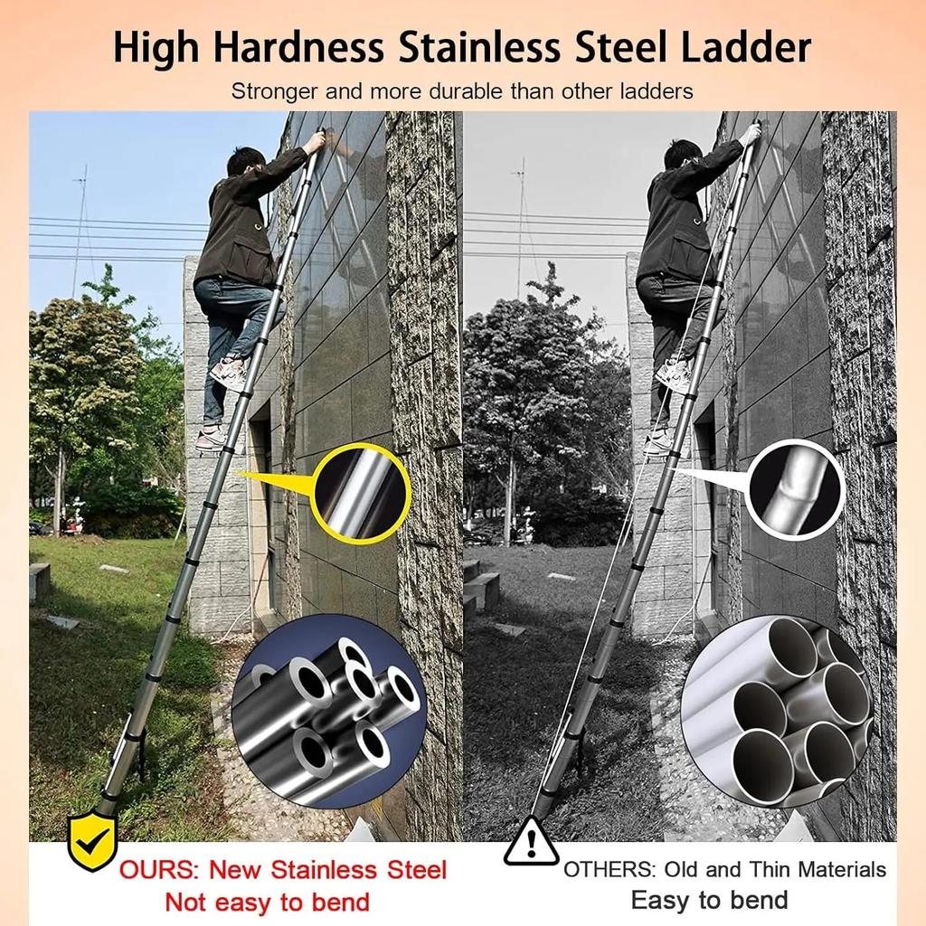 3.2m Stainless Steel Telescopic Ladder 10.5ft EN131 by HitMyNeed