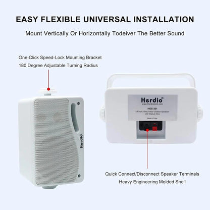 3.5" 200W 3‑Way Waterproof Wall Mount Outdoor Speakers by HitMyNeed