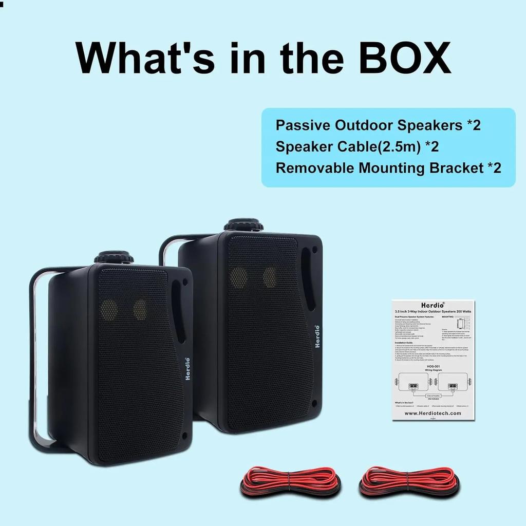 3.5" 200W 3‑Way Waterproof Wall Mount Outdoor Speakers black by HitMyNeed